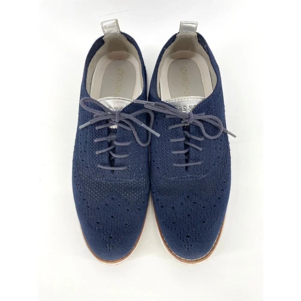 Cole‎ Haan OriginalGrand Knit Wingtip Oxford Shoes Womens 8B Blue Silver